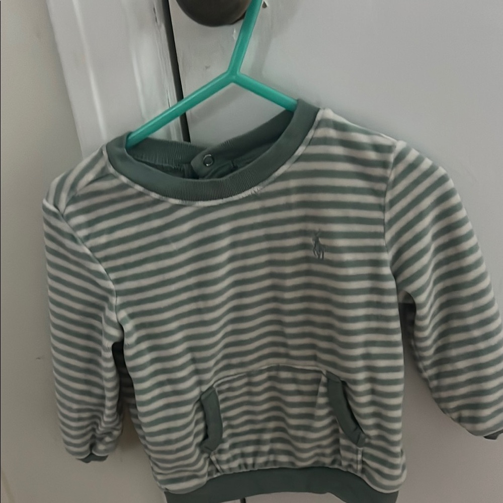 Ralph Lauren Green and White Sweatshirt with Crew Neck